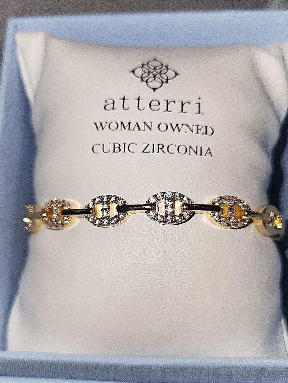 Atterri Gold Cubic Zirconia Link Bracelet - Sparkling Bnib Ta M